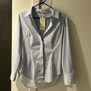 Mango Blue striped fitted cotton poplin shirt